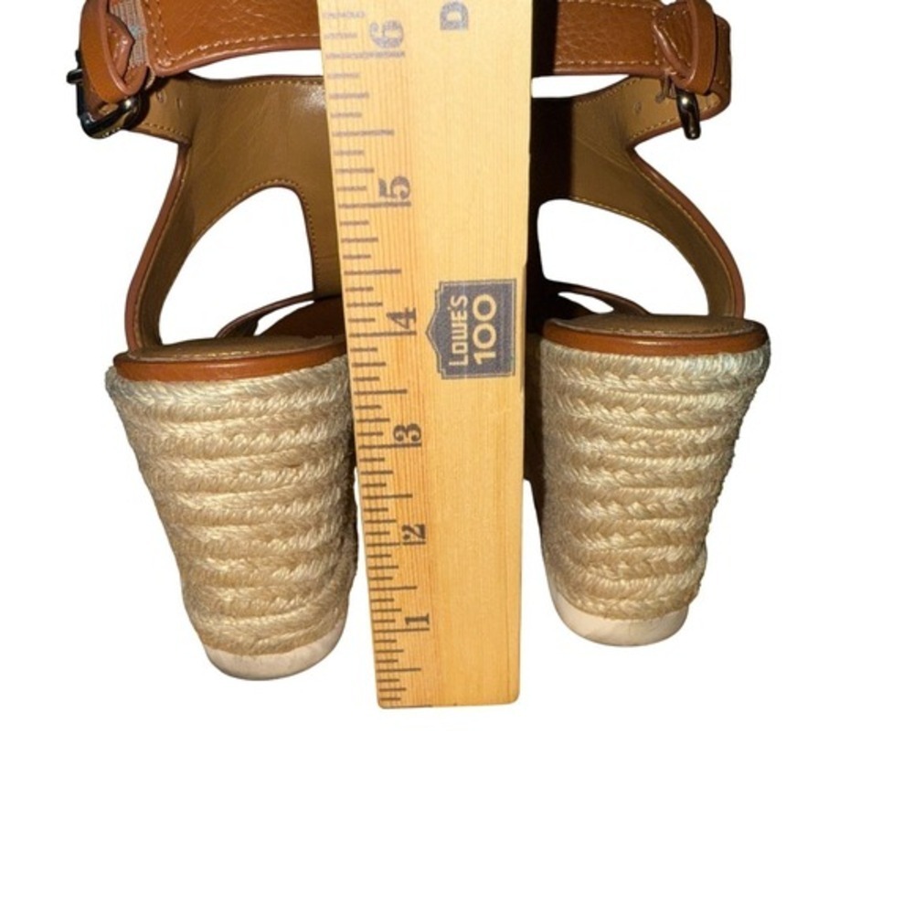 Coach Leeanne Sandal Women 7.5M Pre-Owned Wedge Brown Pebbled Leather Espadrille - Picture 8 of 14